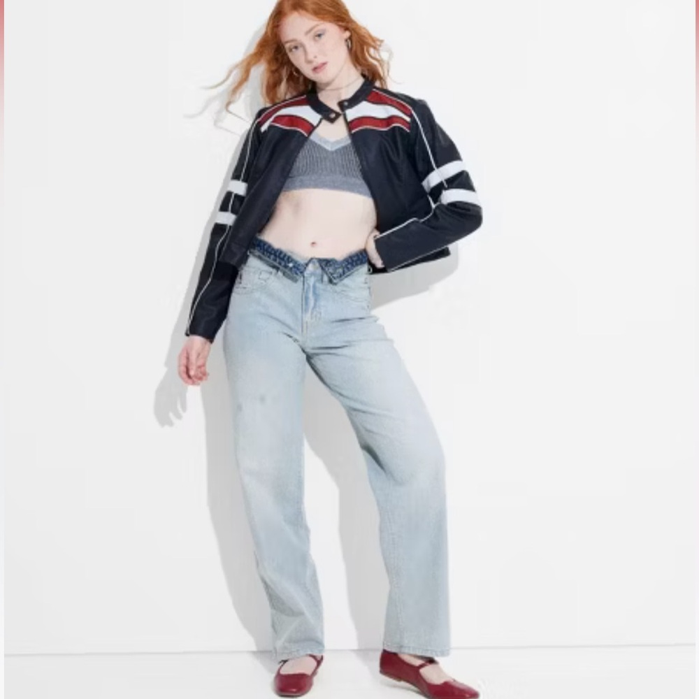 90 Relaxed Straight Light Blue Wide-Leg Contrast Blue Jeans